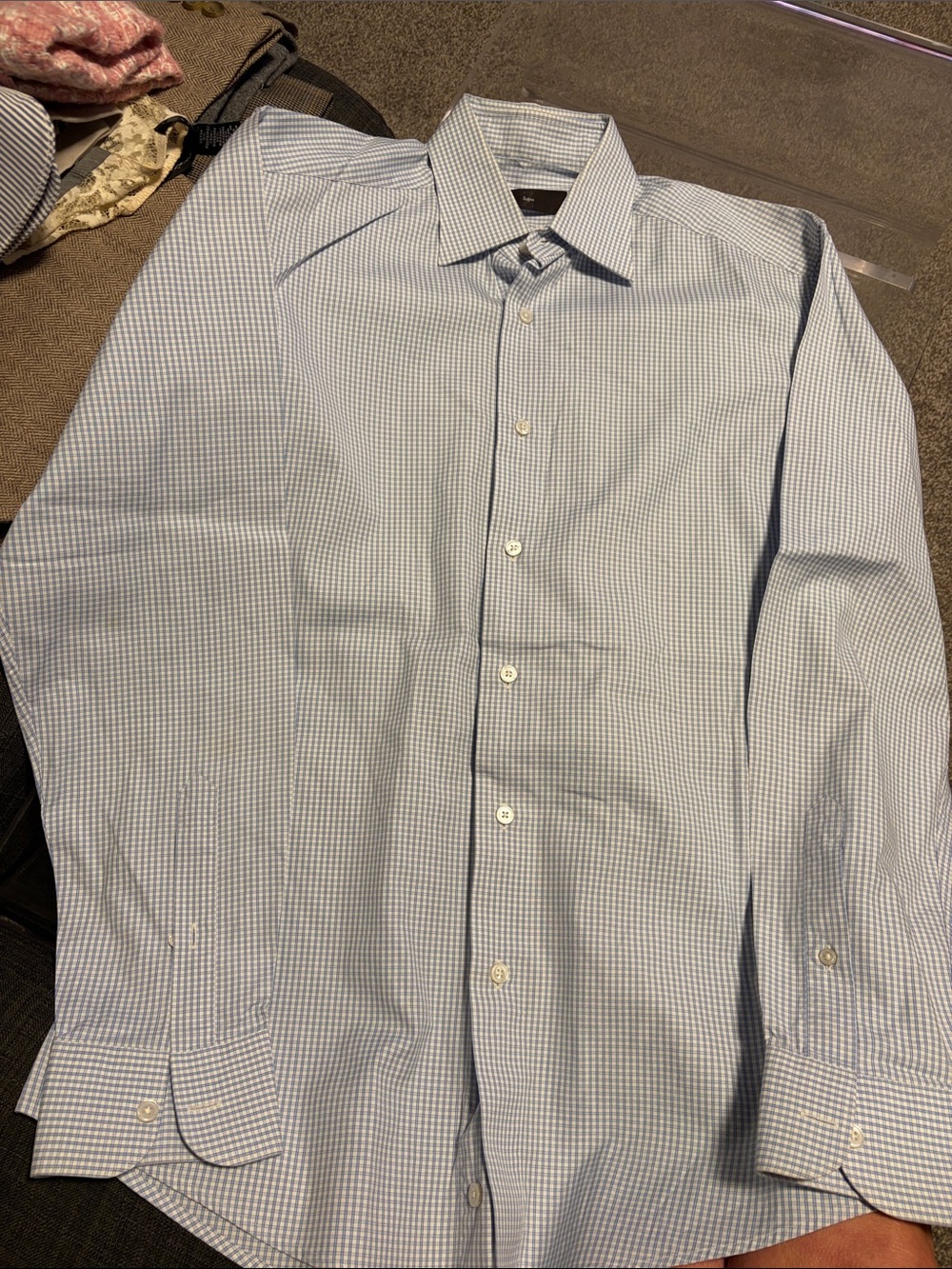 Men's Blue Micro-Check Dress Shirt